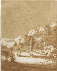 voyageurs se reposant by cornelis verbeeck