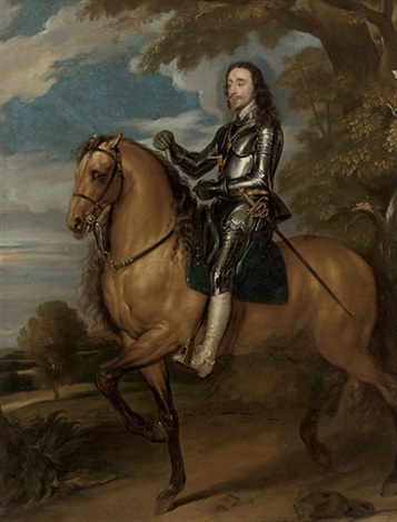 Equestrian portrait of King Charles I in armor on a dun horse by