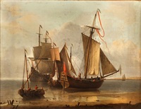 navires hollandais près de la plage by ludolf backhuysen the elder