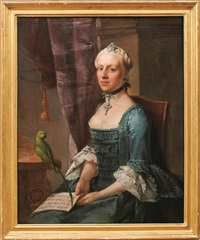 Portrait einer vornehmen Dame mit Papagei und... Portrait einer vornehmen Dame mit Papagei und...