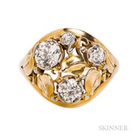Arts and Crafts Gold and Diamond Ring, Edward... Arts and Crafts Gold and Diamond Ring, Edward...