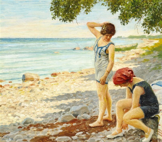The Bathers by Danish Artist Paul Gustav Fischer. Repro 