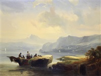 Figuren in een boot op een bergmeer