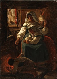 Interior with two Italian women spinning yarn, 1842 Interior with two Italian women spinning yarn, 1842