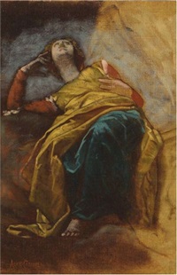 Etude de femme drapée, tête levée, sa main... Etude de femme drapée, tête levée, sa main...