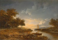 A Dutch River Landscape in the Evening Light, 1856 A Dutch River Landscape in the Evening Light, 1856