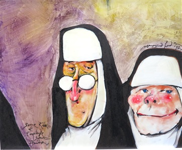 a humorous caricature study depicting brian mulroney & jean chretien as nuns by normand hudon