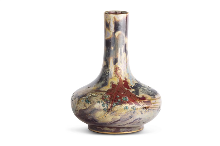 A Rare Bernard Moore Vase With Viking Ship Design By Bernard Moore