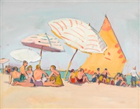 Beach Scene with Yellow and Orange Sail, 1935