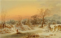 Winterlandschaft mit figürlicher Staffage, 1865 Winterlandschaft mit figürlicher Staffage, 1865