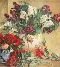 Lilacs and peonies in a vase
