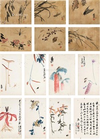花卉草虫册页 （共十四页） 册页 设色纸本·设色绢本, 1943