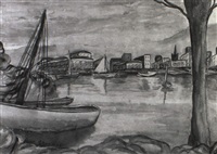 Sailboats on a river, 1961