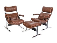 Pair of Lounge Chairs with Ottoman