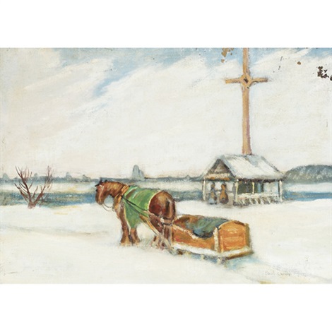 horse pulling sleigh by paul archibald octave caron on artnet