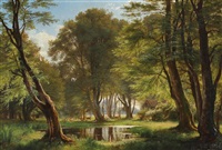 Scenery from Dyrehaven with deer at a pond, 1877 Scenery from Dyrehaven with deer at a pond, 1877