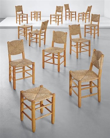 Set Of Twelve Dining Chairs Model No 18 And Three Stools