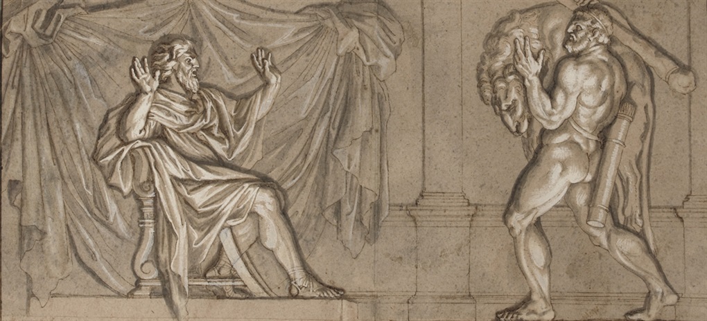 hercules nemean lion eurystheus nicolas poussin bringing pelt artnet drawings mutualart circle