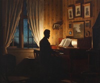 Interior with a man at the piano