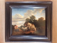 Bergère près de son troupeau