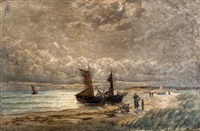 Netzboote am Boddenstrand, 1890