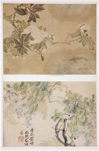 马荃 花卉双挖 立轴