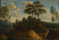Bewaldete Landschaft mit Wanderer Bewaldete Landschaft mit Wanderer
