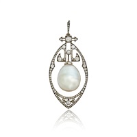 Natural Pearl and Diamond Pendant