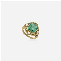 Tourmaline, diamond, and cultured pearl ring Tourmaline, diamond, and cultured pearl ring