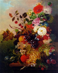 Poppies, peonies, roses and other flowers with... Poppies, peonies, roses and other flowers with...