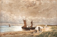 Netzboote am Boddenstrand, 1890