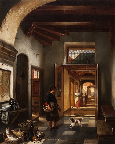 Interior View In A 17th Century House By Hubertus Van Hove