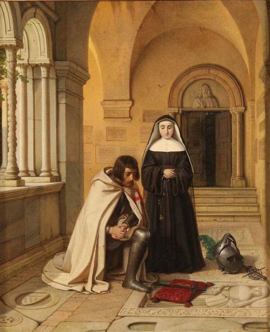Crusader praying at an abby grave by Wilhelm (Guillaume) Koller on artnet