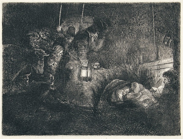 Die Anbetung der Hirten, bei Laternenschein. Nachtstück by Rembrandt