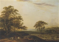 An Italianate river landscape with a shepherd...