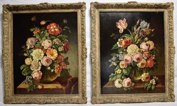 Still Life Flowers In A Crystal Vase A Pair By Franz Xaver Pieler