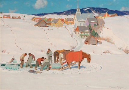 ice harvest quebec 1935 by clarence alphonse gagnon