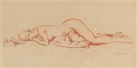 Reclining nude resting on books