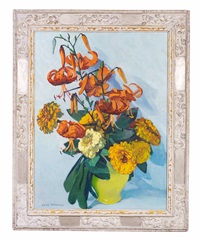 Tiger Lilies and Zinnias