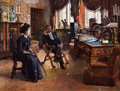 Russian Belle Epoque Interior With A Lady And Gentleman In