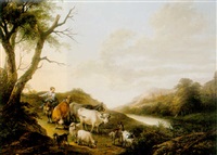 An Italianate landscape with a shepherd and his... An Italianate landscape with a shepherd and his...