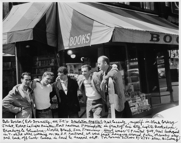 Ferlinghetti Allen-ginsberg-bob-donlin,-neal-cassady,-myself,-painter-robert-lavigne-and-poet-lawrence-ferlinghetti-in-front-of