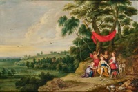 An extensive landscape with Diana and her Nymphs An extensive landscape with Diana and her Nymphs