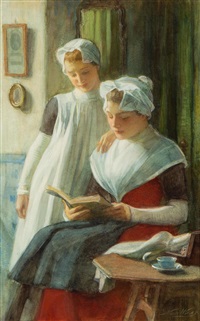 Two orphan girls reading