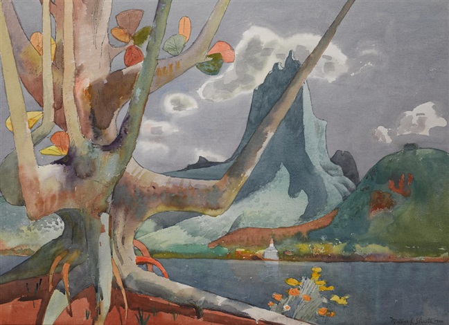 moua roa through an old kamani tree moorea by millard sheets on artnet millard sheets