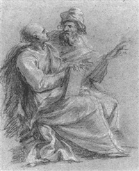 Two seated prophets, one holding a book