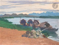 Bateaux sur les bords du Mékong, 1928