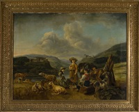Rastande herdar i bergslandskap