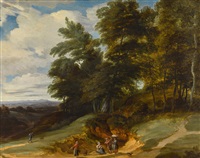 A wooded landscape with peasants resting A wooded landscape with peasants resting