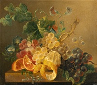 Fruit still life with an orange, a lemon, and... Fruit still life with an orange, a lemon, and...